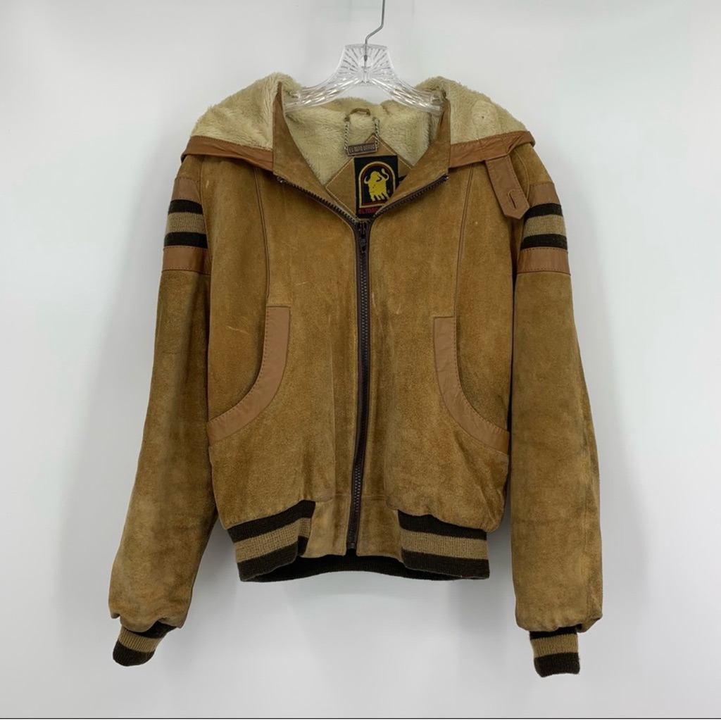 El Toro Bravo Vintage Suede Leather Hooded Full Zip Jacket Tan Size 40